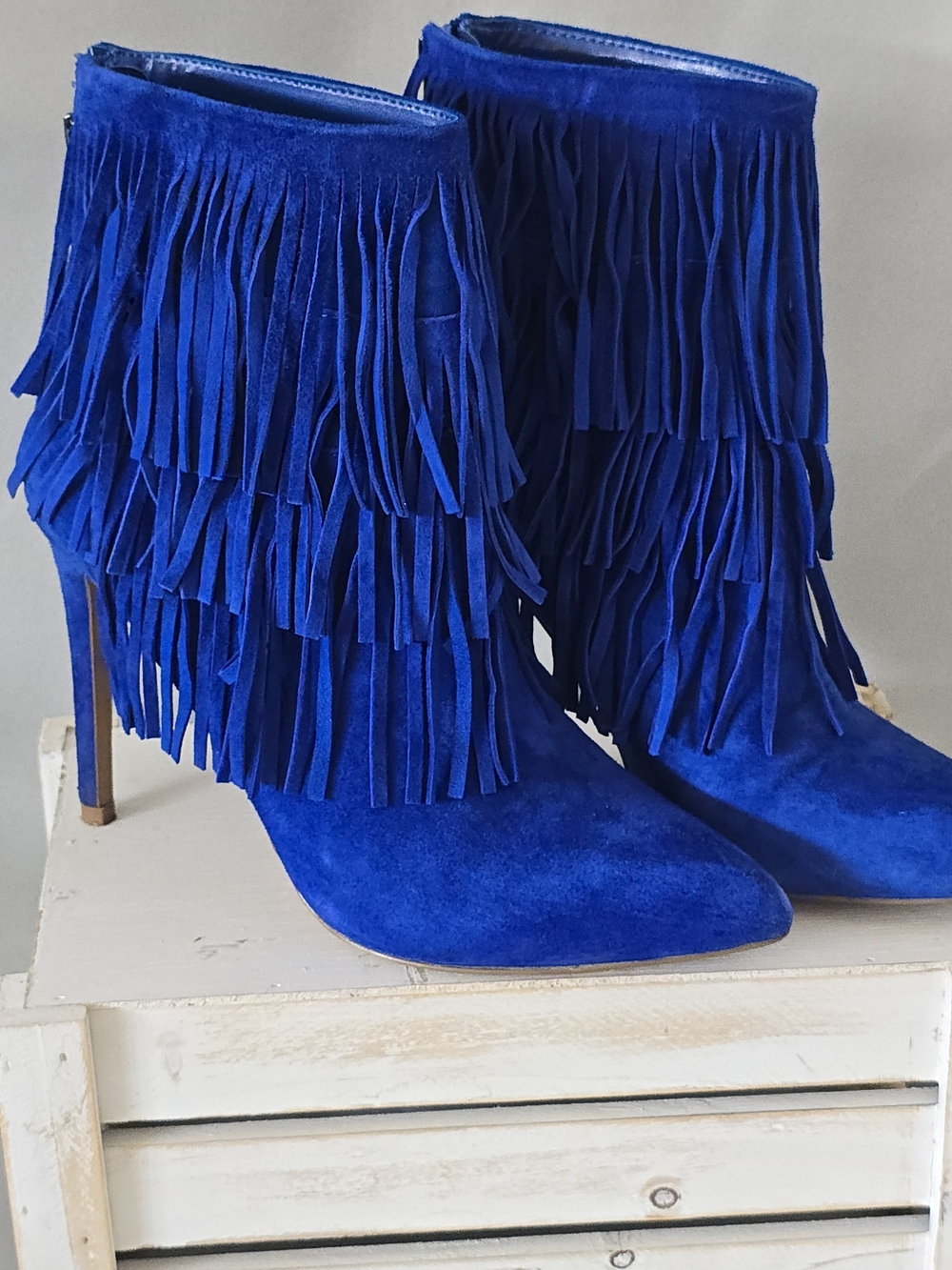 ✨ STUNNING Steve Madden Flapper Cobalt Blue Suede Fringe Booties ✨